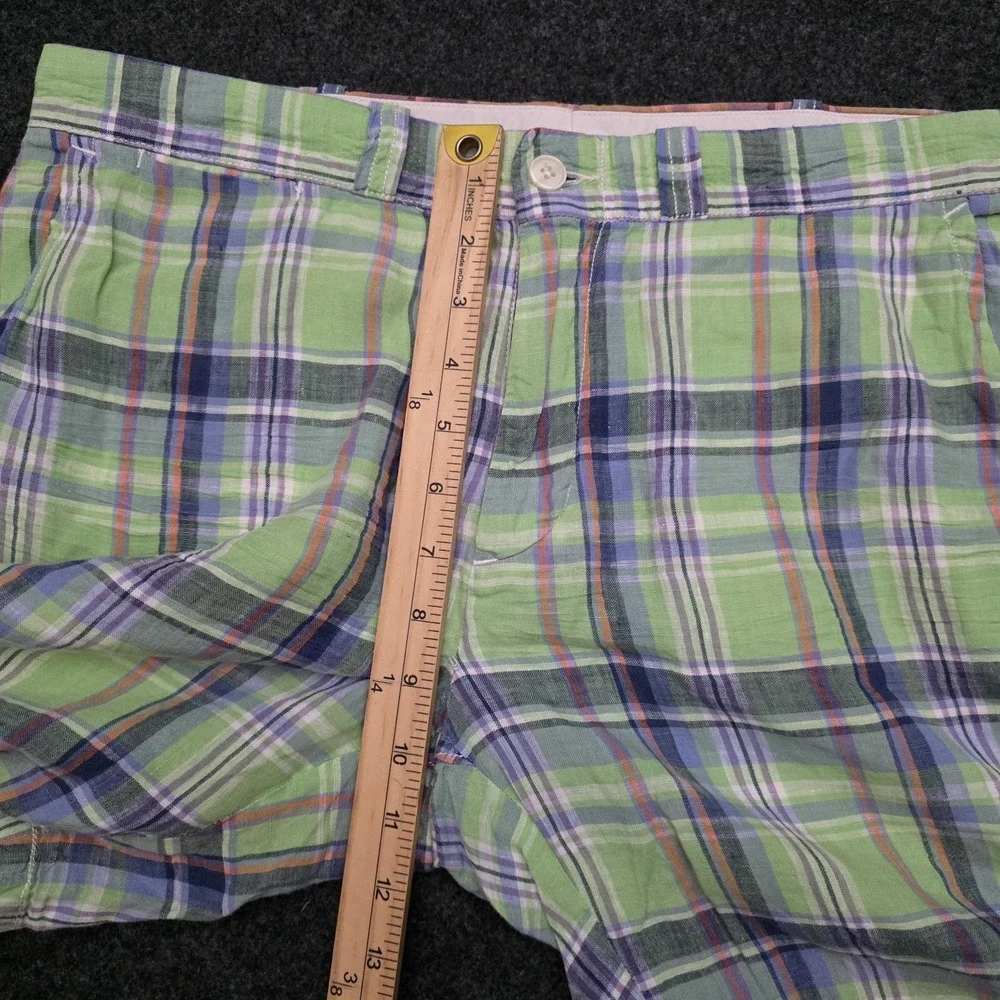 Polo Ralph Lauren Mens 32 Green Blue Madras Plaid Shorts 100% Linen‎ 8
